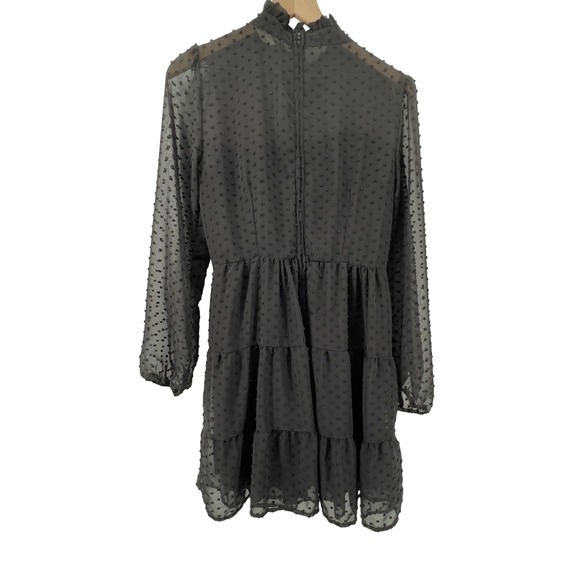 Altar'd State Mini Dress Swiss Dot Ruffle Mock Neck Long Sleeve Black Women XL - Picture 3 of 8